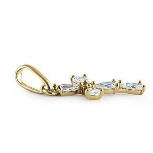 Solid 14K Yellow Gold Cross CZ Necklace Pendant New - Picture 4 of 5